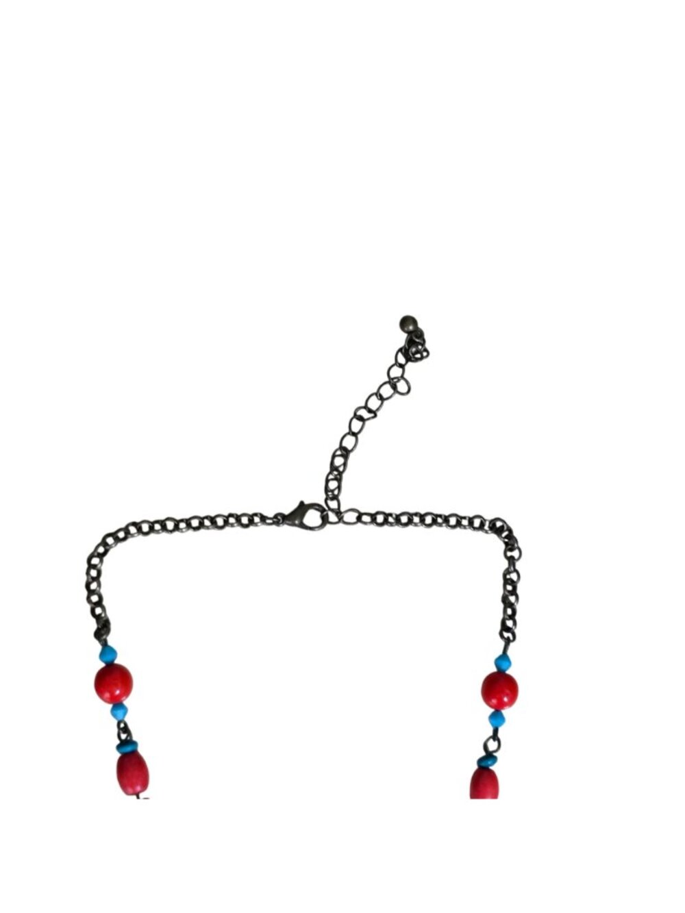 Boho Statement Necklace Set Red Blue Beads Dangle Pendant 19" Earrings - Picture 8 of 16